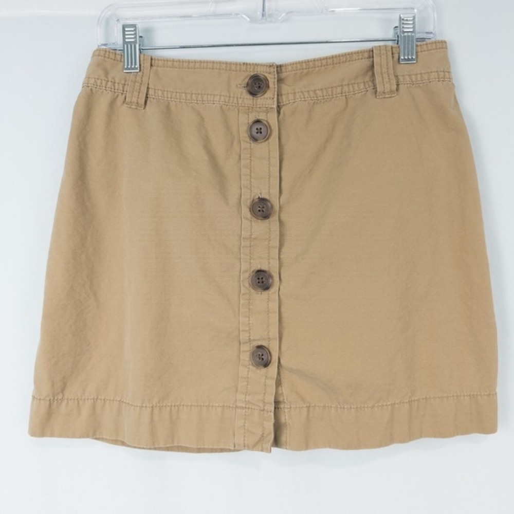 J Crew Y2K Button Front Cotton Khaki Mini Skirt Size 4 Tan Preppy Twee Academia
